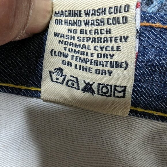 Evisu No 2 Lot 0001 Jeans Tag Size 36 Gold Embroidered Button Fly Blue Denim - Picture 9 of 10